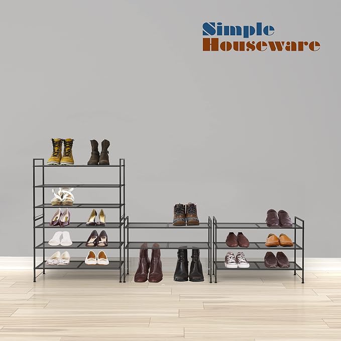 Simple Houseware 3-Tier Stackable Mesh Shoe Rack, Black - Image 5