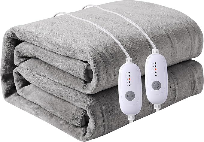 Electric Mattress Pad King Size 78"x80" with 10 Hours Auto Off 5 Heat Setting Dual Controller Fit Up to 15 Inch Deep Pocket, Machine Washable - Gray
