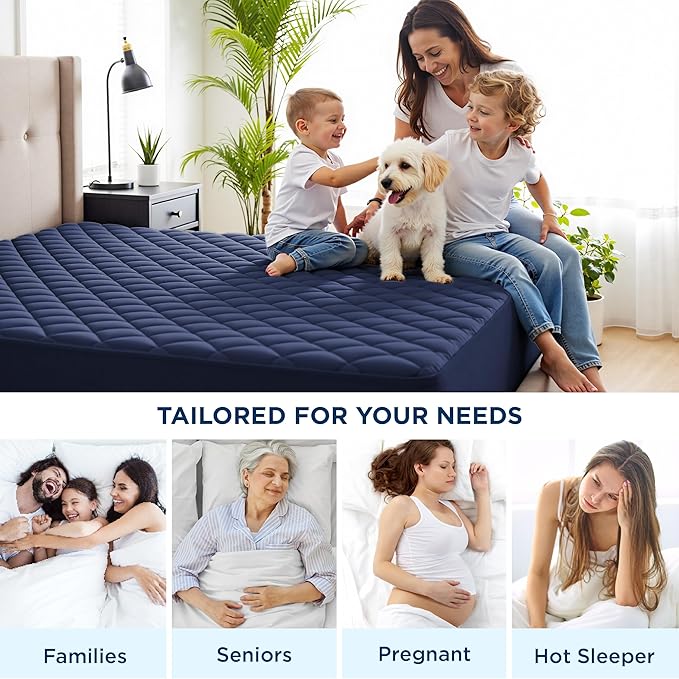 Bedsure Full Mattress Protector, Quilted Mattress Topper Full with Deep Pocket up to 22 Inches, Soft Breathable Noiseless Bed Cover, Waterproof Bed Pad for Home, Bedroom, Hotel - Navy Blue