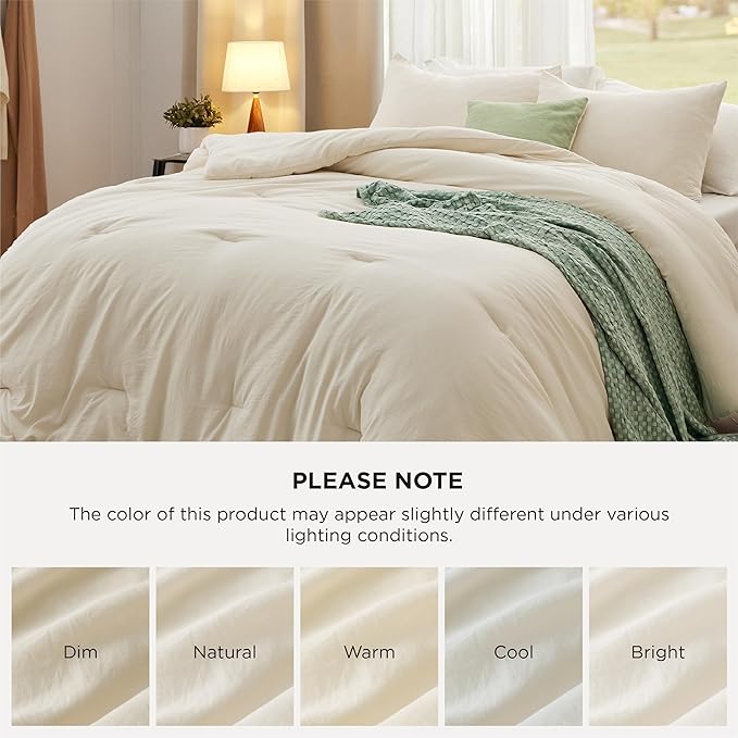 Bedsure Oversized Queen Comforter Set, Cream Soft Prewashed Bedding for All Seasons, 3 Pieces GentleSoft™ Bed Set, 1 Lightweight Comforter (98"x98") and 2 Pillowcases (20"x26")