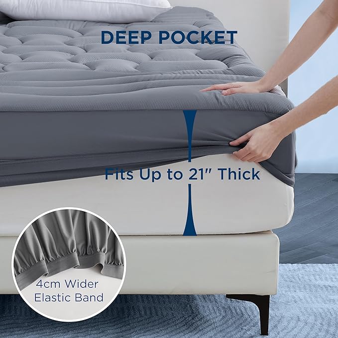 Bedsure Grey Full Size Mattress Protector Waterproof - Quilted Fitted Waterproof Mattress Pad Topper with 8-21 Inches Deep Pocket, Noiseless Bed Cover Padded, Machine Washable,Grey, 54x75 Inches
