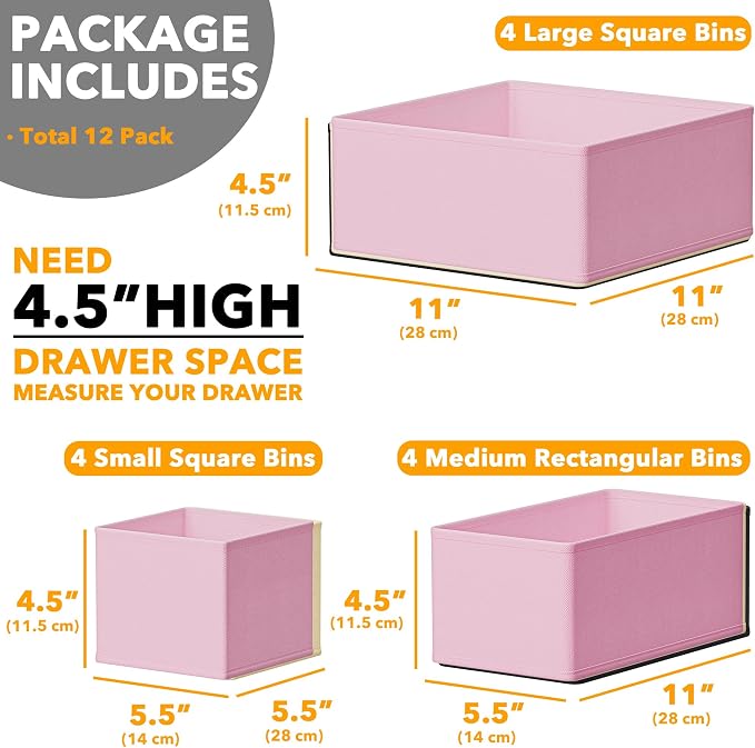 SpaceAid Drawer Organizer Clothes, 12 Pack Dresser Organizer Bins for Nursery, Closet Organization and Storage Dividers for Clothing, Baby Clothes, Underwears, Socks (Pink) - Image 6
