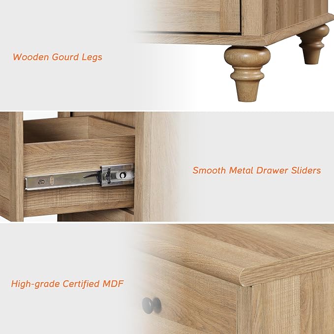 WAMPAT 3 Piece Bedroom Set - Includes Farmhouse 7 Drawer Dresser, Set of 2 Bedside Tables with 3 Drawers, 3 Piece Dresser and Nightstand Sets, Oak
