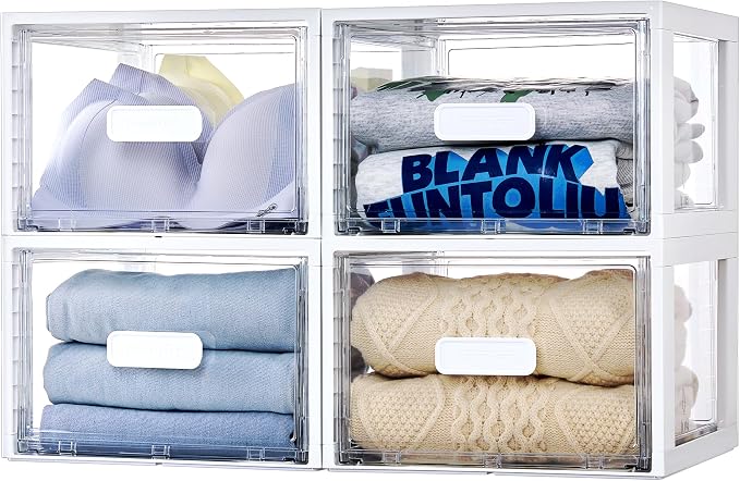 Vtopmart 4 Pack 18QT White Stackable Storage Drawers,Easily Assemble Closet Organizers,Plastic Storage Bins for Bathroom,Cabinet,Kitchen Pantry,Under Sink Organization(Medium) - Image 7