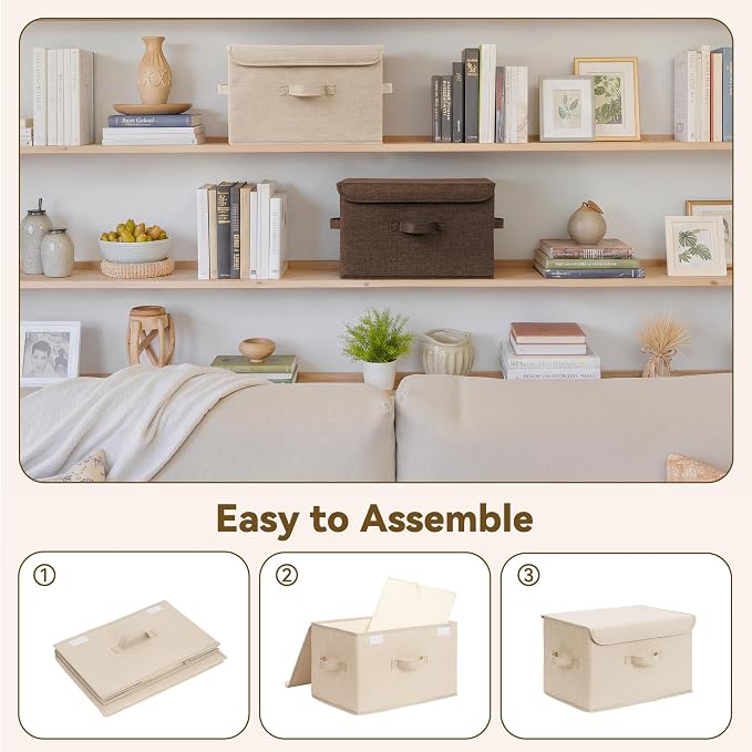 GRANNY SAYS Stoarge Basket with Lid, Decorative Storage Boxes, Closet Storage Bins for Clothes, Collapsible Stackable Organization, Khaki&Brown, 2-Pack - Image 7