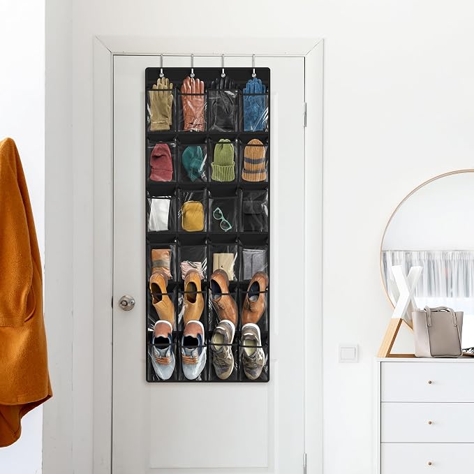 Simple Houseware 24 Pockets Large Clear Pockets Over The Door Hanging Shoe Organizer, Black (56" x 22.5") - Image 8