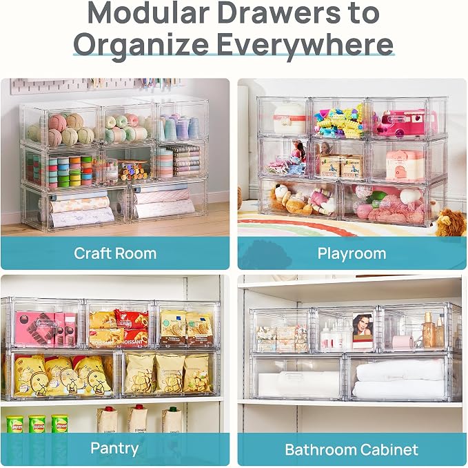 Vtopmart 4 Pack 18QT Clear Stackable Storage Drawers,Easily Assemble Closet Organizers,Plastic Storage Bins for Bathroom,Cabinet,Kitchen Pantry,Under Sink Organization(Medium) - Image 9