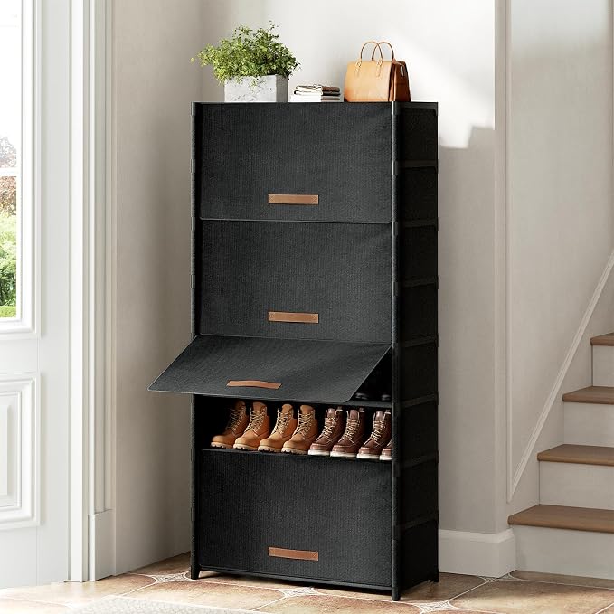 Shoe Rack, 9 Tier Shoe Storage Cabinet with Door 36 Pair Plastic Shoe Shelves Organizer for Closet, Entryway, Hallway, Bedroom, Black - Image 8