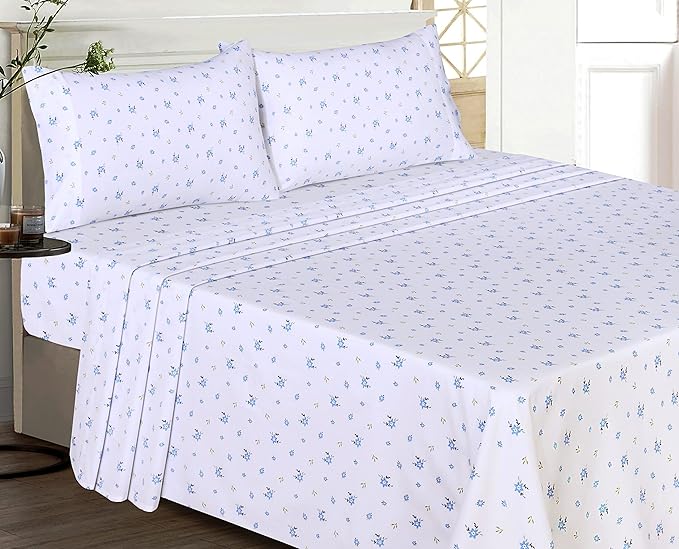 RUVANTI 100% Cotton Sheets – Queen Size Percale Bedding, Cooling & Breathable Floral Design, Durable with a Crisp, Soft & Comfortable Feel, 16" Deep Pocket, 4-Piece Set, Phulkari