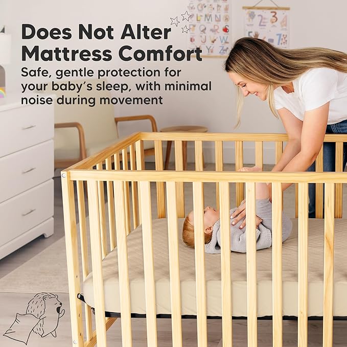 2-Pack Waterproof Crib Mattress Protector Cover Fitted - Quiet Baby Crib Mattress Pad Sheets, 52" x 28" Soft Quilted Cotton Baby Sheet, Machine Washable, Easy Fit, Durable (Khaki/Mavy)