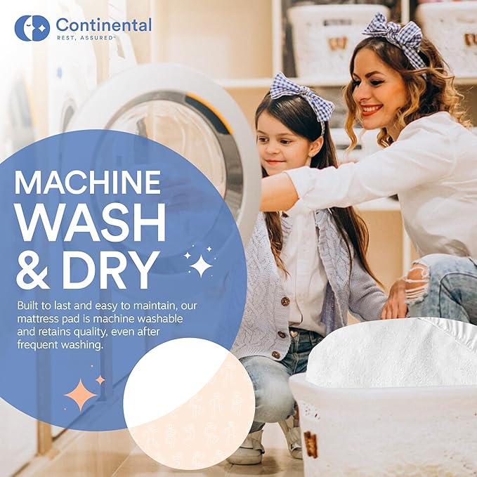 Continental Bedding Terry Cloth Mattress Pad Protector Plush Comfort and Waterproof Protection