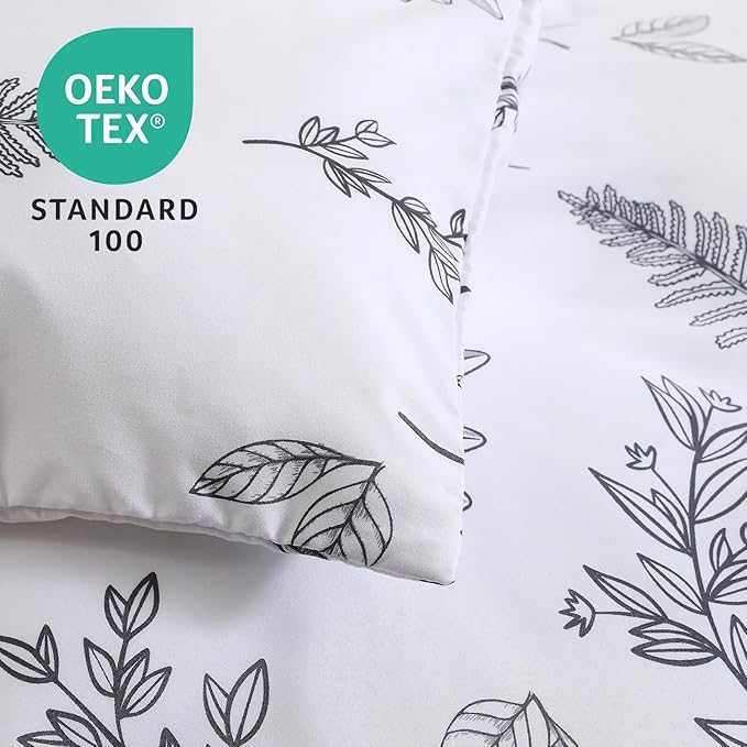 MUXHOMO White Full Comforter Set, Elegant Floral Print Bed in a Bag 7 Pieces, Ultra Soft & Breathable Reversible Botanical Pattern Bedding Set with Comforter, Sheets, Pillowcases, and Shams
