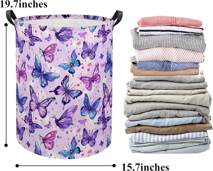 HIYAGON Butterfly Baby Laundry Basket & Toy Storage Bin, Purple Butterfly - Image 6