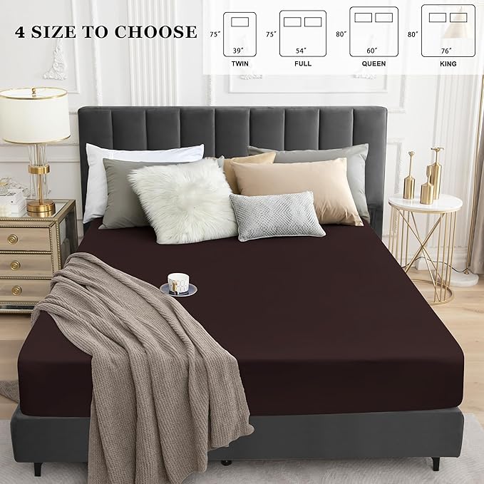 Sufdari King Size Mattress Protector,Waterproof Mattress Protector,Fitted Sheet Style Mattress Cover with 18" Deep Pocket,Washable and Comfortable-Chocolate,King