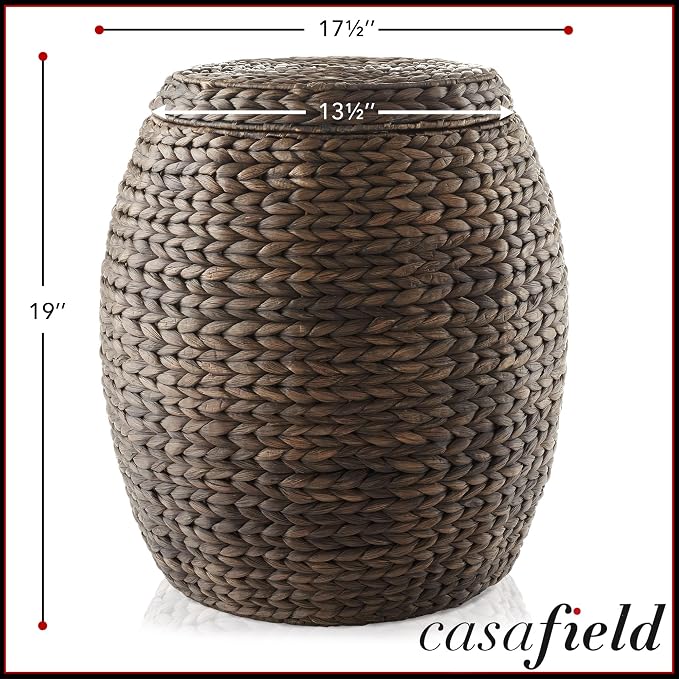 Casafield Round Storage Basket with Lid - Espresso, Handwoven Water Hyacinth Organizer for Laundry, Blankets, Plants, Bedroom, Living Room, Home Office - Image 7