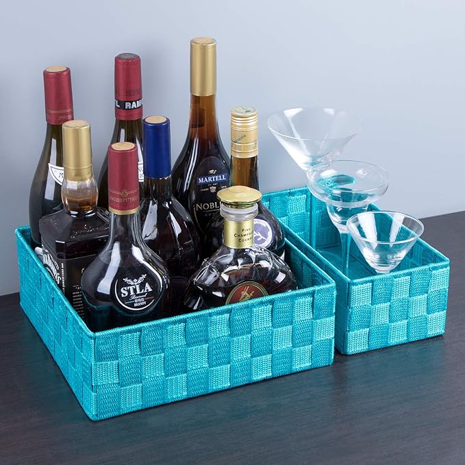 Posprica Woven Storage Baskets for Organizing, Small Black Baskets Cube Bin Container Tote Organizer Divider for Drawer, Closet, Shelf, Dresser, Set of 4(Aqua) - Image 5