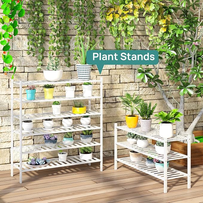 viewcare 3-Tier Long Shoe Rack, Bamboo Wood Shoe Rack for Closet, Entryway & Hallway, Stackable White Shoe Shelf Storage Organizer for Indoor Outdoor - Image 6