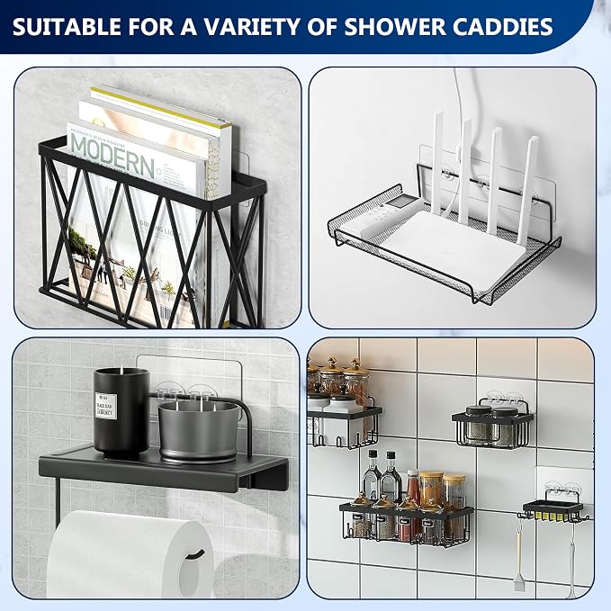 Shower Caddy Adhesive Replacement, Adhesive Hooks Stickers, Strong Hook Strip for Shower Caddy Basket Shelf, Soap Holder, Bathroom Storage Corner Shelves, Kitchen Racks (Transparent-6Pack) - Image 8
