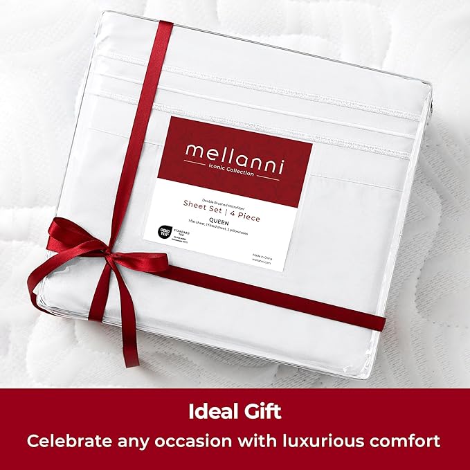 Mellanni Twin XL Sheets Set - 3 PC Iconic Collection Bedding - Hotel Luxury, Extra Soft, Cooling Bed Sheets - Wrinkle, Fade, Stain Resistant (Twin Extra Long, White) (Pack of 2)