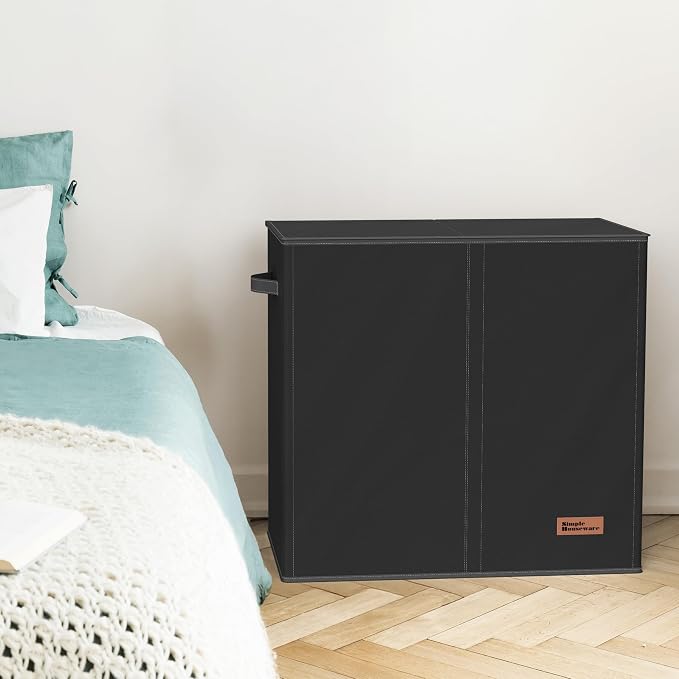 Simple Houseware Double Laundry Hamper with Lid and Removable Bags, Black - Image 8