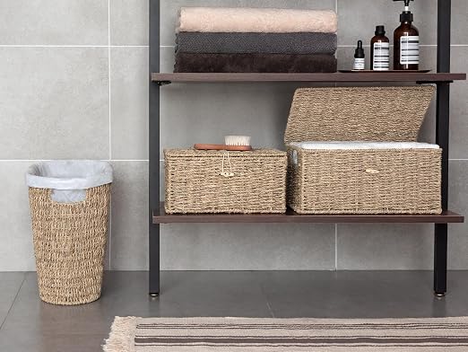 StorageWorks Wicker Waste Basket, Handwoven Seagrass Trash Can with Built-in Handles, Wicker Garbage Can for Bedroom, Bathroom, 1 Pack - Image 7