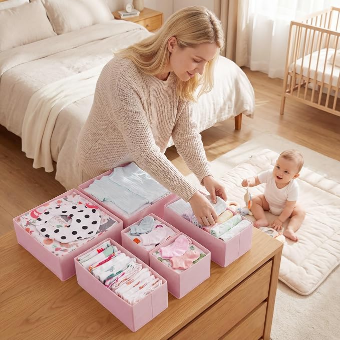 GRANNY SAYS Drawer Organizer Clothes, 12 Pack Dresser Organizer Bins for Nursery, Closet Organization and Storage Dividers for Clothing, Baby Clothes, Underwears, Pink - Image 7