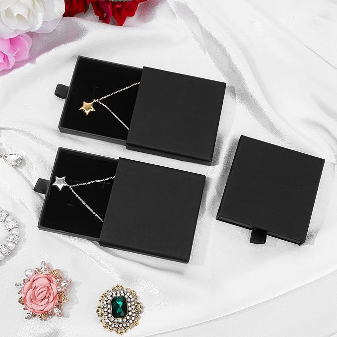 Jewellery Gift Box, 4 Pcs Ring Necklace Box Small Gift Boxes for Bracelets Earrings Necklaces Bracelet Drawer Organizer Square Pendent Storage Case for Birthday DIY Wrapping(Black) - Image 7