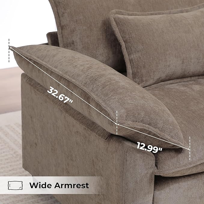 Modern Oversized Accent Chairs Set of 2,Chenille Cloud Sofa Chair with Deep Seat,Upholstered Armchair with Extra Thick,Comfy accent chairs Reading Chairs for Living Room Bedroom Apartment BROWN
