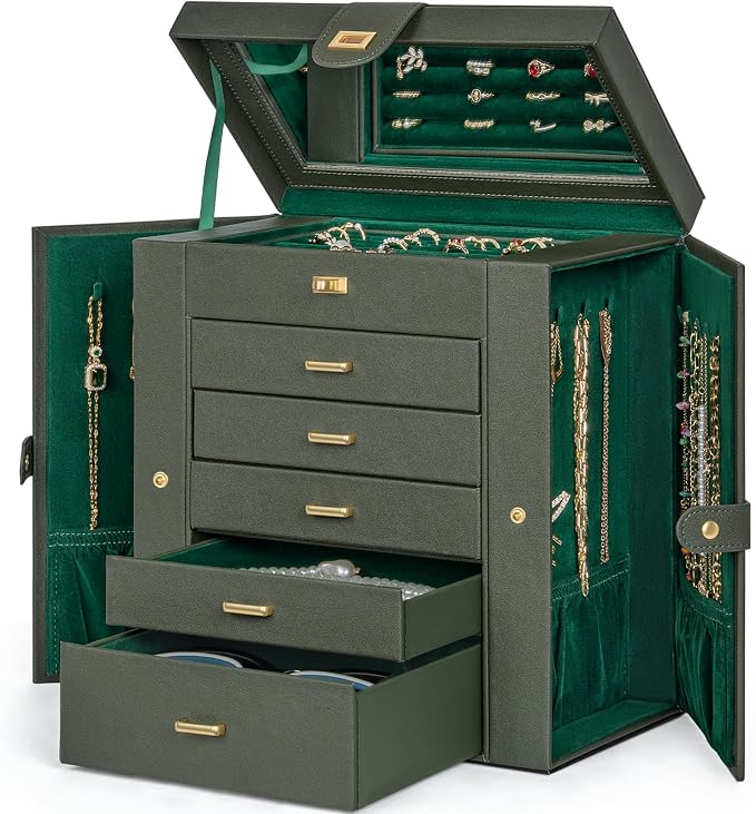 AKOZLIN Huge Jewelry Box Organizer Functional Large Leather Jewelry Storage Case for Women Girls Ring Necklace Earring Bracelet Holder Organizer with Mirror - Image 8