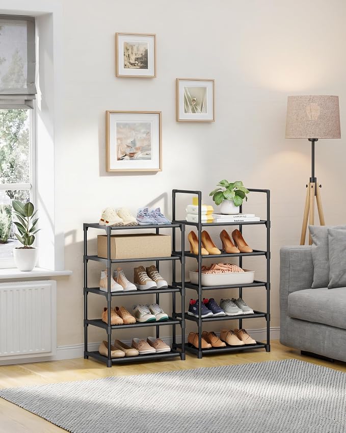 Kitsure Shoe Rack - 10-Tier Shoe Organizer with Detachable Fabric Shelves & Metal Frame, Tall Shoe Rack for Closet, Entryway, Living Room, 16.9" Wide - 10 Tier, Black - Image 8