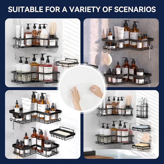 YASONIC 5-Pack Shower Caddy Adhesive Replacement - Transparent Shower Adhesive Strips, No Drilling Hooks for Bath Storage Shelves, Kitchen Racks, Basket & Soap Holder - Image 8