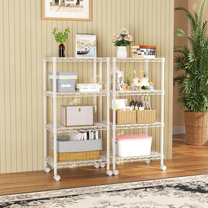 SINGAYE 4 Small Shelves Storage Shelf Wire Shelving Unit Metal Shelf Adjustable Organizers Storage Shelving with Wheels for Bathroom Laundry Room Kitchen Pantry11.5”D x 17.5”W x 30.5”H White - Image 8