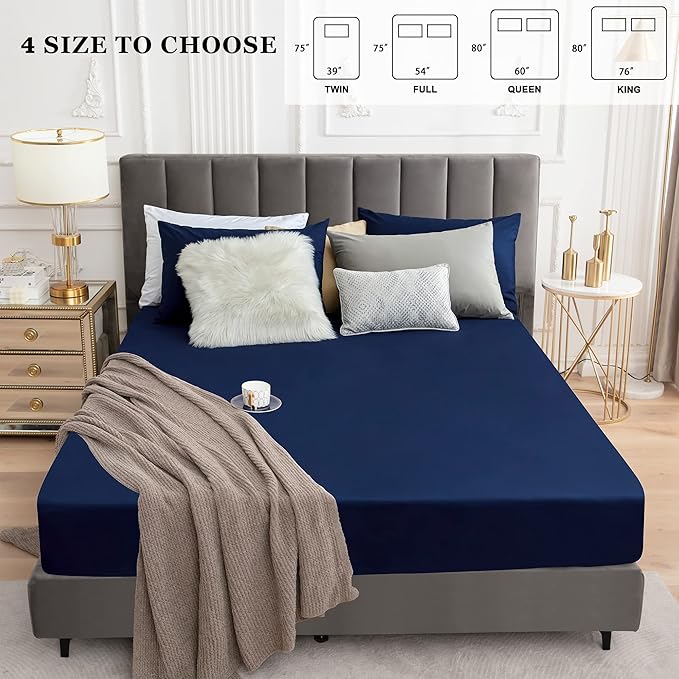 Sufdari Twin XL Waterproof Mattress Protector, Navy Blue, 18 inch Deep Pocket, Washable and Comfortable