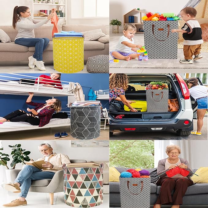 Waterproof Laundry Hamper Collapsible Laundry Basket Leather Handle Laundry Bag Large Clothes Storage Toy Organization for Bathroom Bedroom Laundryroom College Dorms (Nursery Bins Boxes-002) - Image 7