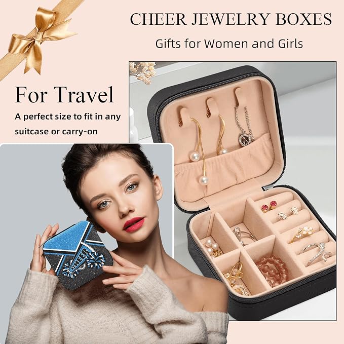Cheerleader Travel Jewelry Case, Cheer Travel Jewelry Box for Women, Mini Jewelry Travel Case for Cheer Team, Cheerleader Gifts for Girls (Blue) - Image 6