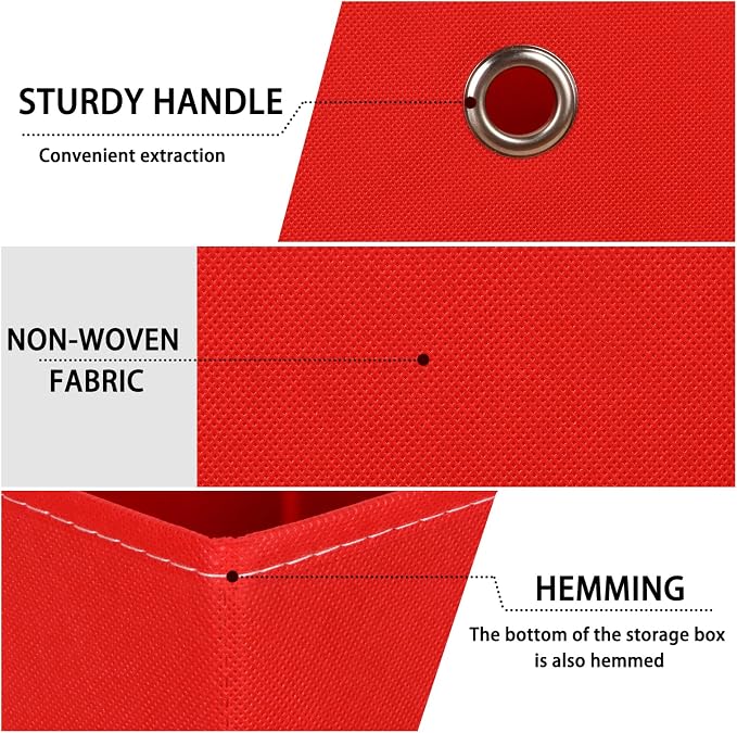 Foldable Storage Cubes Bins ,11 Inch Cloth Storage Cube Fabric Storage Box Cubes Organizer Baskets with Handles for Home Organizer Set of 3 (Red) - Image 7