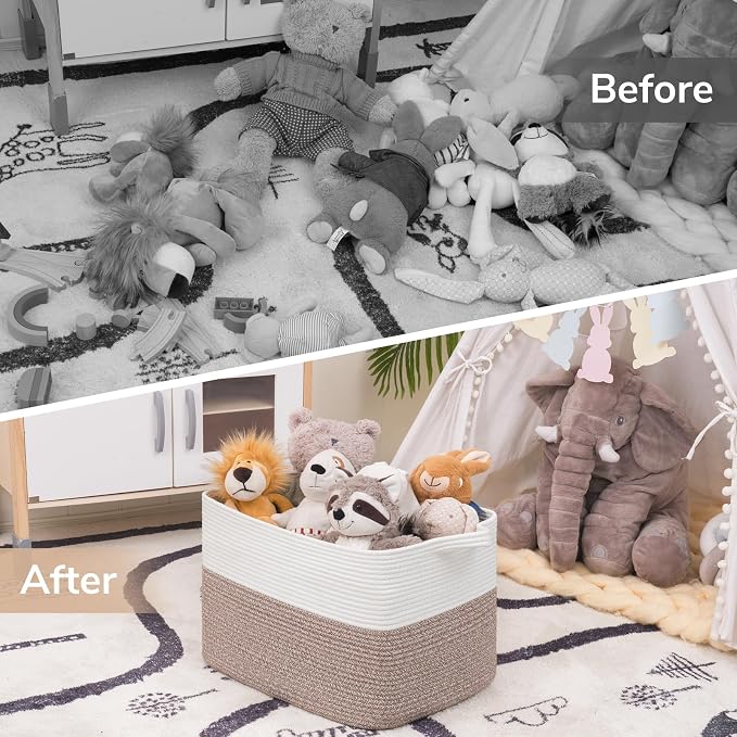 Goodpick Large Woven Basket 18" x 14" x 12" Cotton Rope Storage Baskets for Organizing, Rectangle Blanket Basket for Living Room Bedroom, Toy Baskets Storage Kids, White - Image 7