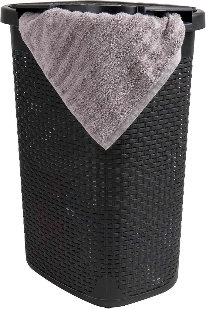 Mind Reader Slim Laundry Hamper with Lid, 60L Tall Clothes Basket, Narrow Tapered Design for Bathrooms, Closets and Laundry Rooms, Plastic, 2 Pack, Black - Image 8