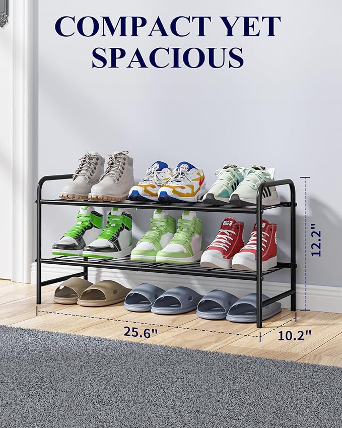Kitsure Shoe Rack - Stainless Steel Shoe Organizer, Sturdy Shoe Rack for Closet and Front Door Entrance, Free Standing Shoe Shelf, Closet Organizers and Storage, 25.6" Wide - 2 Tier, Black - Image 2