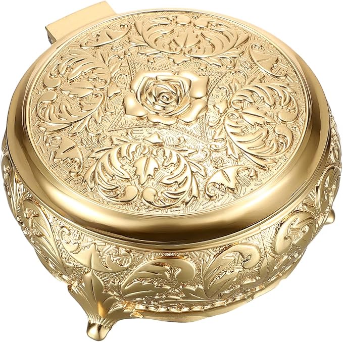 Hipiwe Vintage Metal Jewelry Box Different Shape- Small Antique Ring Earrings Necklace Storage Organizer Case Metal Treasure Chest Trinket Keepsake Gift Box - Image 9