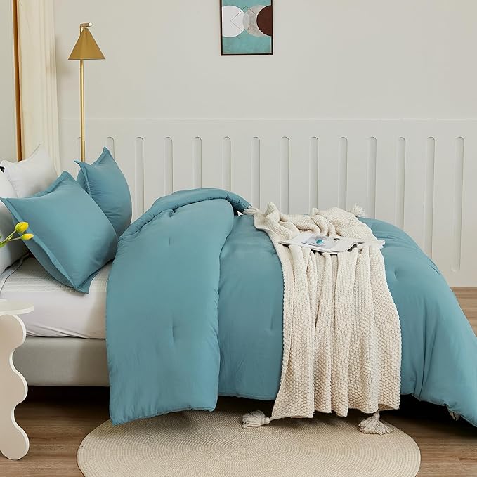 Litanika Comforters Twin XL Size Grayish Teal, 2 Pieces Lightweight Solid Bedding Set & Collections, All Season Fluffy Bed Set (68x92 Inches Comforter & 1 Pillowcase)