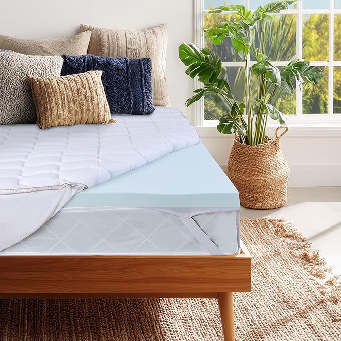 XWZO Twin XL Memory Foam Mattress Topper Dual Layer 3 Inch,2 Inch Cooling Gel Memory Foam Mattress Topper and 1 Inch Pillow Top Pad for Back Pain Relief