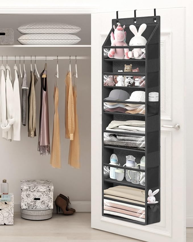 STORAGE MANIAC Over the Door Organizer Large Capacity Hanging Organizer, Clear Deep Pockets Behind Door Closet Organizer and Storage for Nursery, Bathroom, Bedroom, Pantry, 1 Pack Black - Image 8