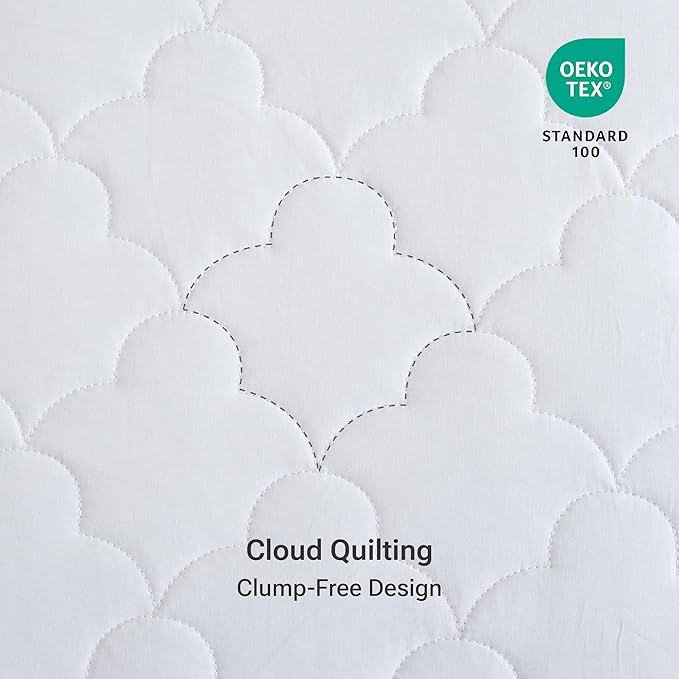 Sleep Philosophy Queen Mattress Pad, Cotton Mattress Protector Classic Cloud Quilted Bed Cover, All Natural Breathable Mattress Topper Fitted Pocket Fits Up to 18", Machine Washable, White