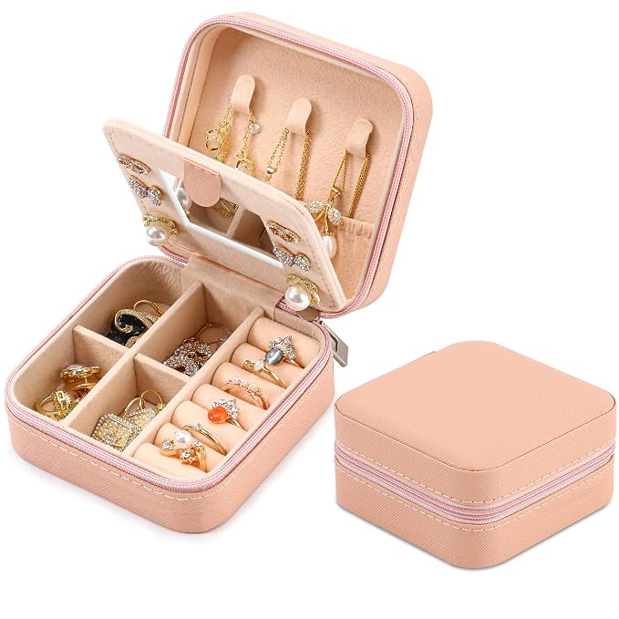 Neveika Jewelry Box with Mirror,Small Jewelry Organizer Box,Travel Jewelry Case for Women,Gift Jewelry Boxes for Female Girls (2pcs mirror pink) - Image 8
