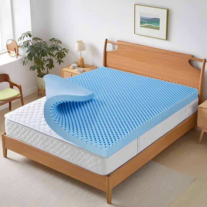 2 Inch Full Size Mattress Topper Memory Foam Mattress Topper Full Egg Crate Foam with Cooling Gel, Plush Feel Breathable Pressure Relief Matress Pad for Bedroom, College, RV, Cooling Blue