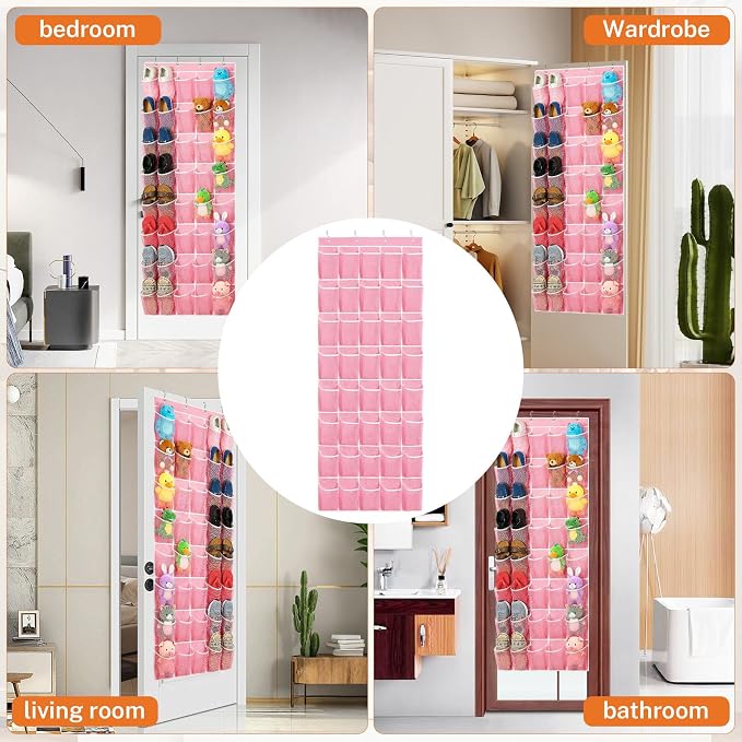 40-Pocket Over the Door Shoe Organizer - Large Mesh Pocket Hanging Shoe Organizer,Behind the Door Shoes Storage Holder Hanger (Pink-W) - Image 7