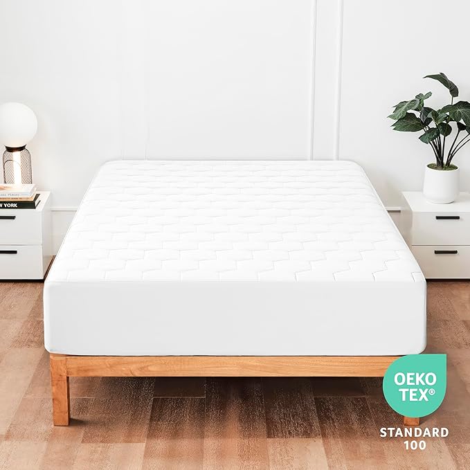 Hearth & Harbor Twin Size Quilted Fitted Mattress Pad Cover, 100% Waterproof Mattress Protectors, Deep Pocket Fitted Mattress Cover 8" - 21" (39" x 75", White)