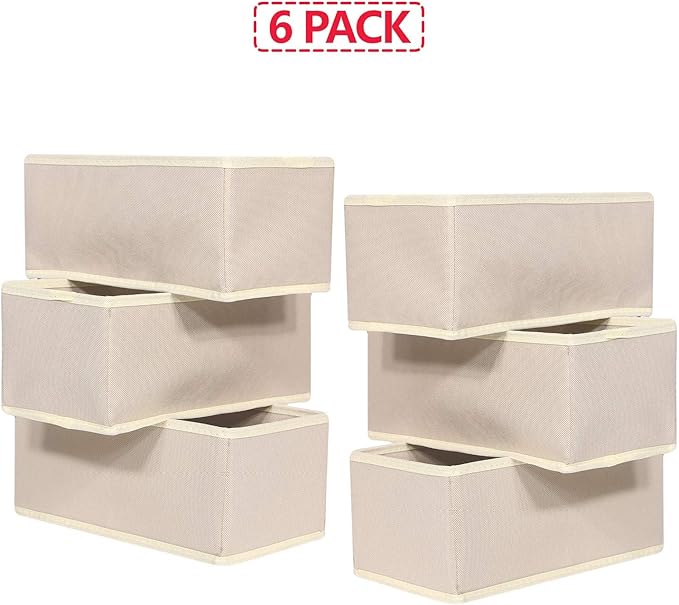 DIOMMELL 6 Pack Foldable Cloth Storage Box Closet Dresser Drawer Organizer Fabric Baskets Bins Containers Divider for Clothes Underwear Bras Socks Lingerie Clothing,Beige 060 - Image 7