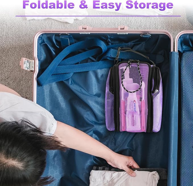 Cosmos Mesh Shower Caddy Toiletry Organizer Hanging Shower Tote Bag, Quick Dry Shower Organizer Portable Bath Bag with Durable Zippers & Side Pockets for Travel Gym Swimming Beach & Camp (Purple) - Image 7